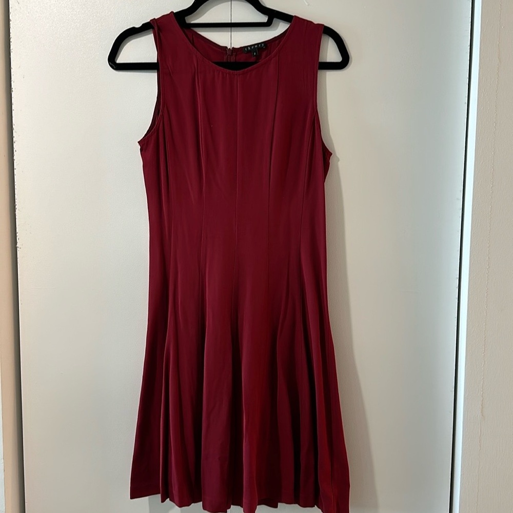 Theory Tilfi Crew Neck Dress in Flame Red - Picture 3 of 8